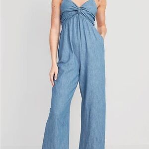 Old navy tie shoulder denim twist front jumpsuit